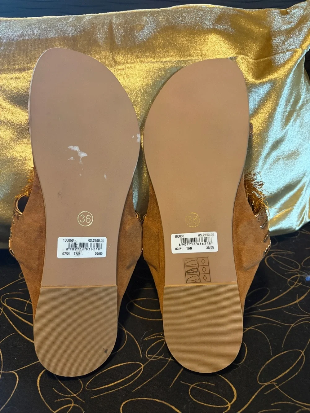 INC International Concepts Brown Beaded Feather Slide Sandals